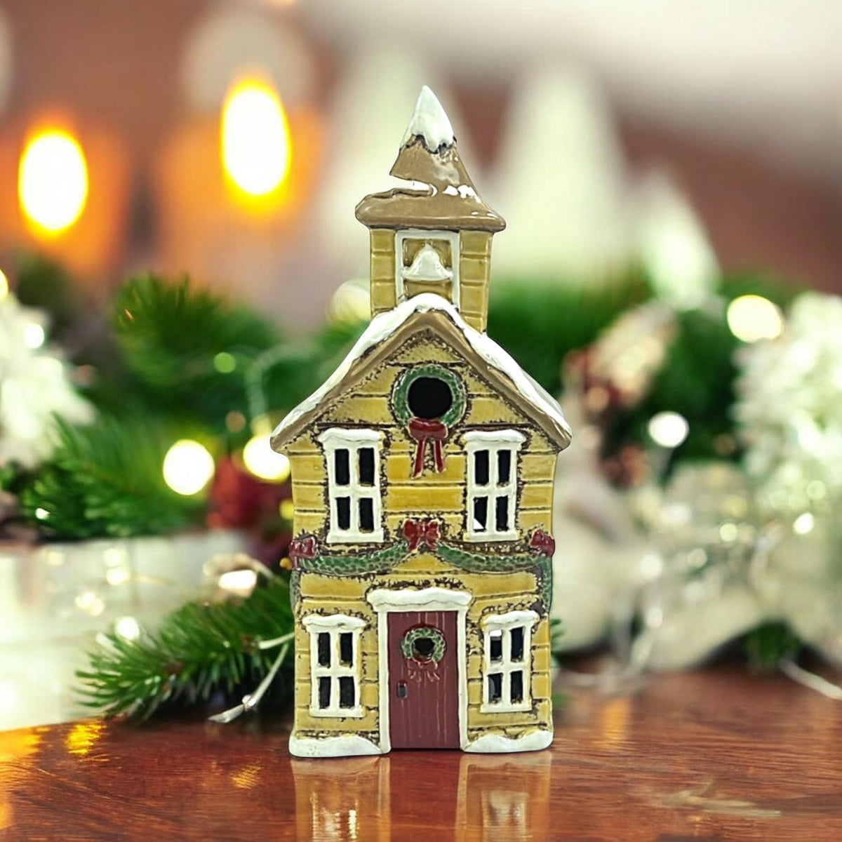 Yellow Christmas Church Tealight Holder view 2