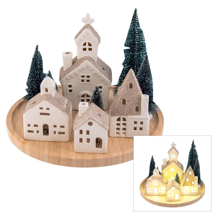 ROUND CHRISTMAS LED HOUSE SET CHMPGNE