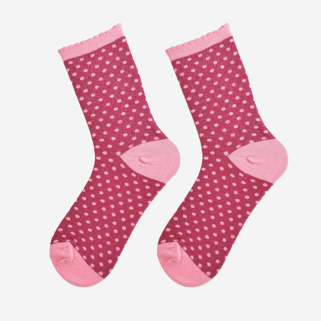 Sock Talk - Women's Glitter Socks - Berry/Pink, Small Polka Dot