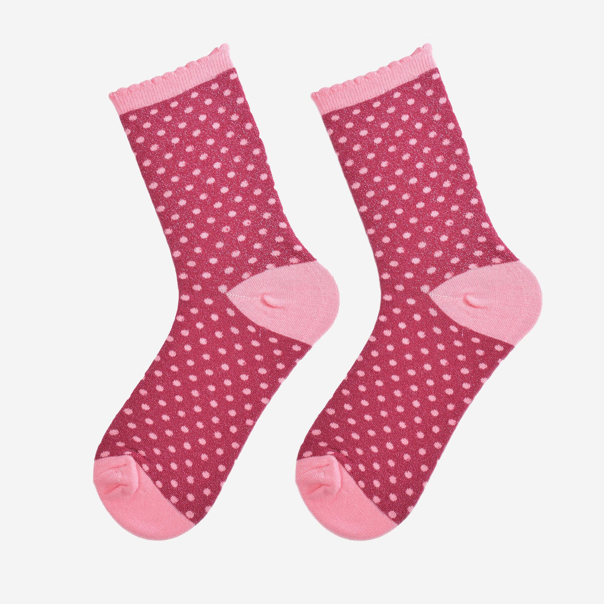 Sock Talk - Women's Glitter Socks - Berry/Pink, Small Polka Dot