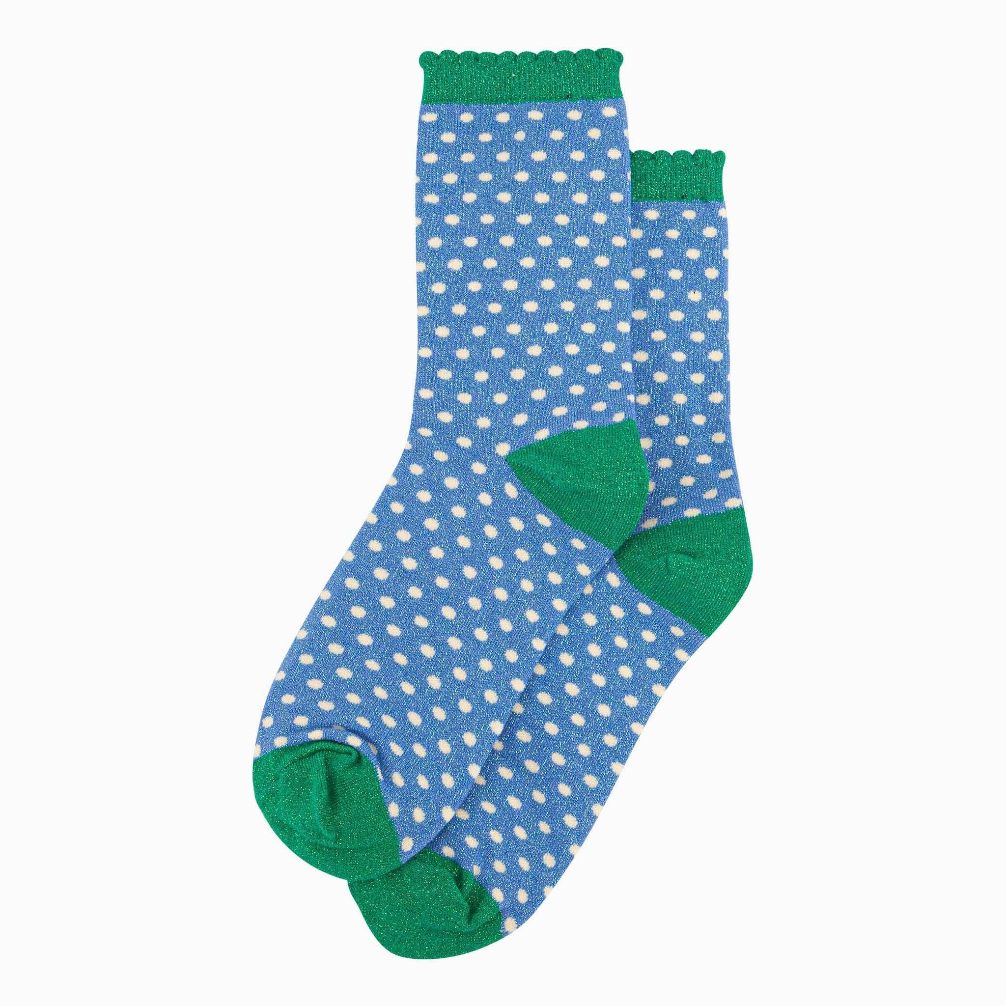 Sock Talk - Polka Dot Cotton Glitter Socks in Blue/Green