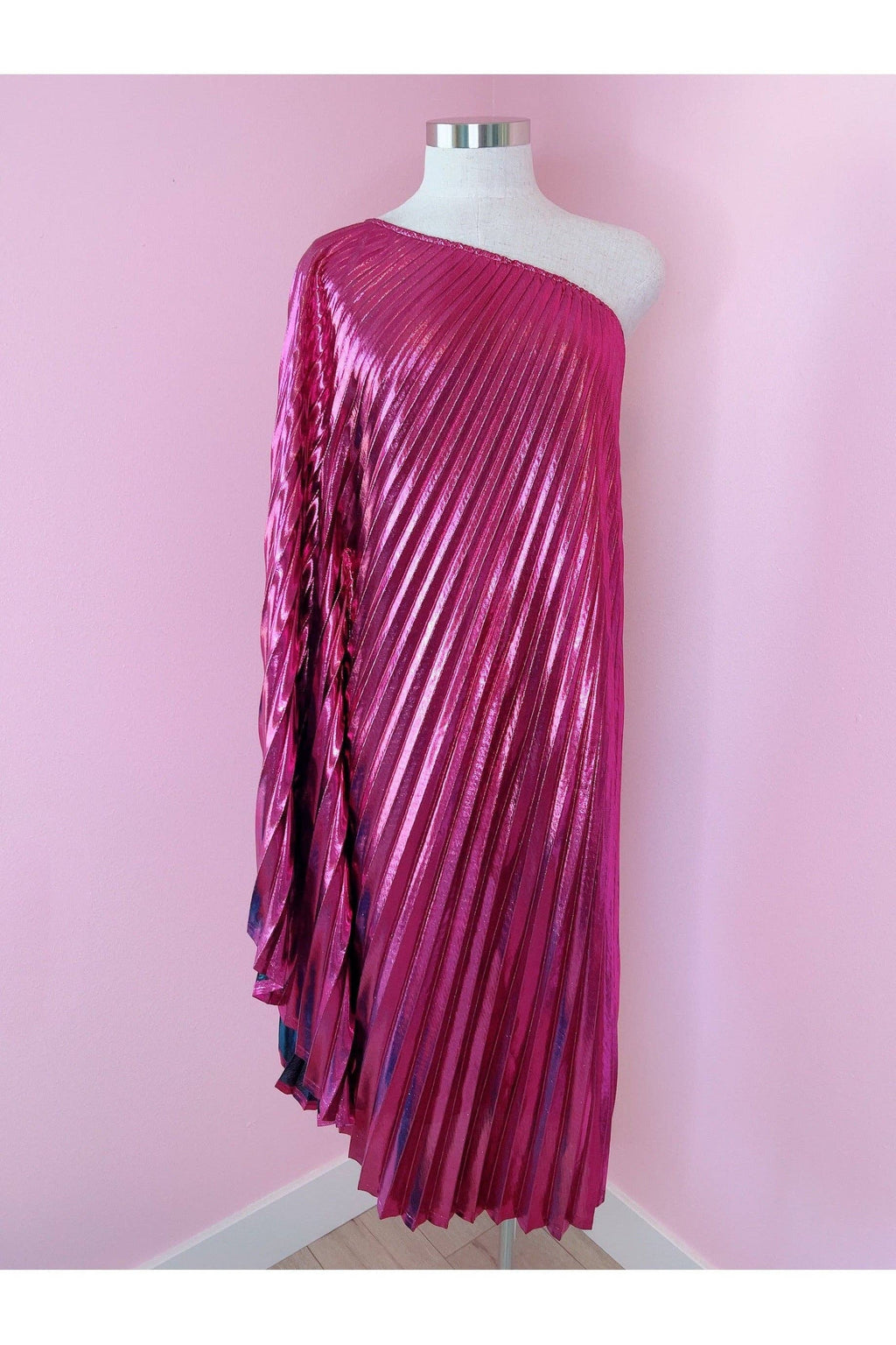 Audrey K Fashions - Pink Metallic Vibrant One Shoulder Designer Summer Dress