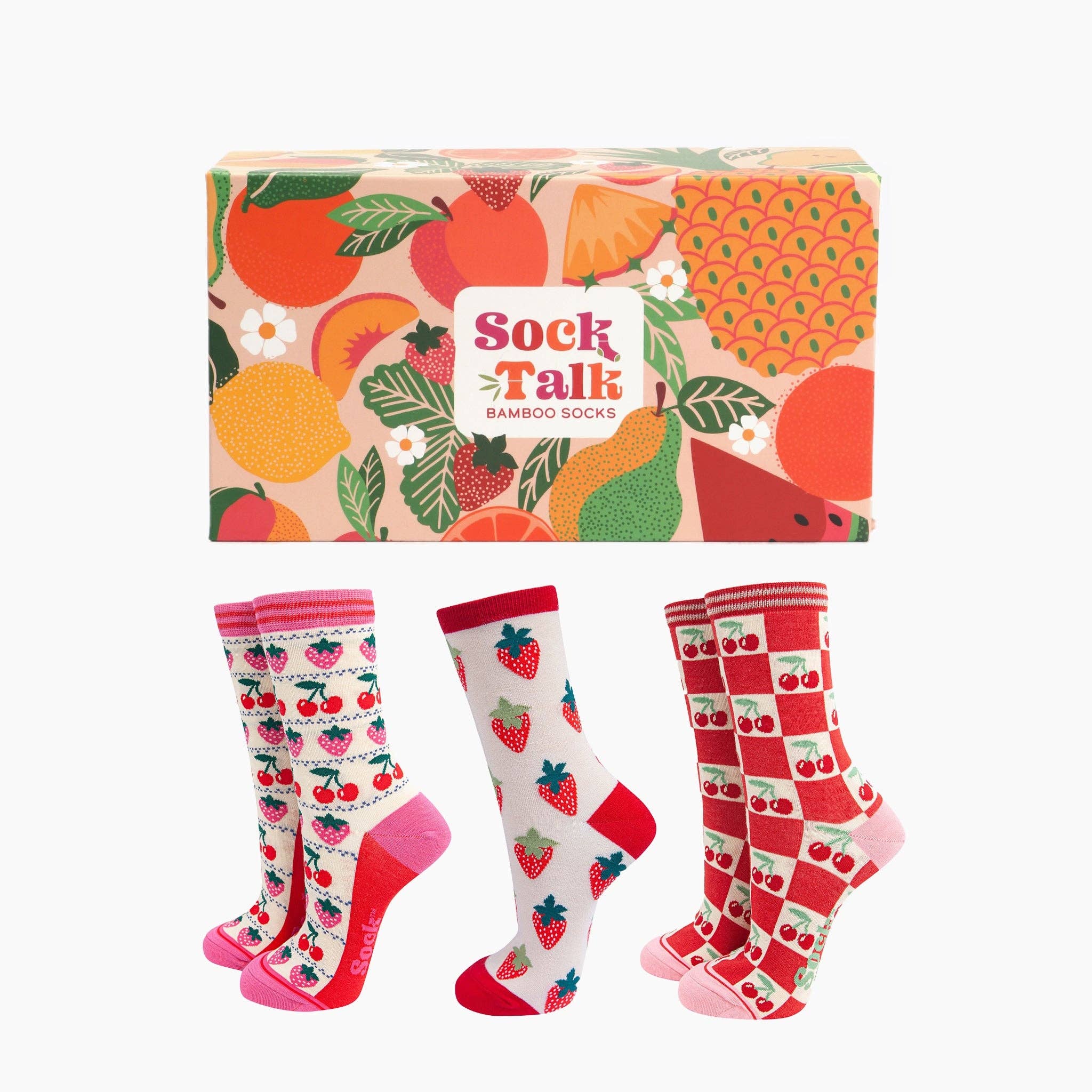 Sock Talk - Women's Bamboo Socks Gift Box - Strawberries & Cherries