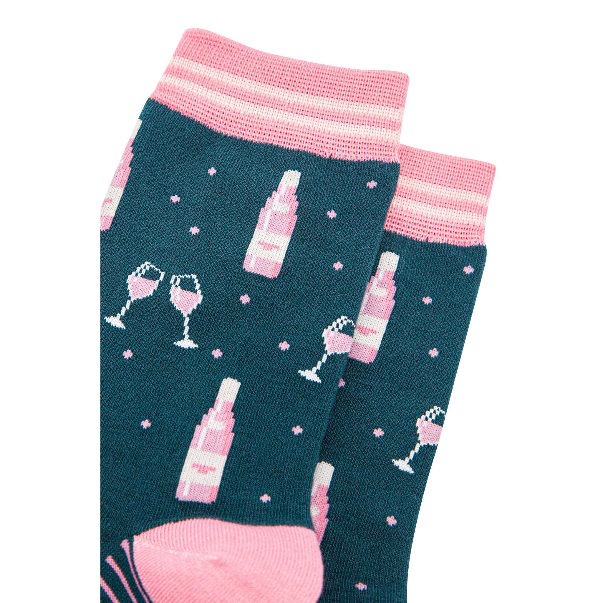 Sock Talk - Women's Bamboo Socks - Forest Green/Light pink, Rose Wine