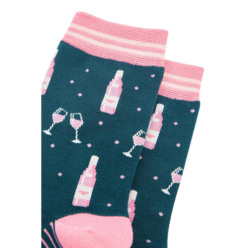 Sock Talk - Women's Bamboo Socks - Forest Green/Light pink, Rose Wine