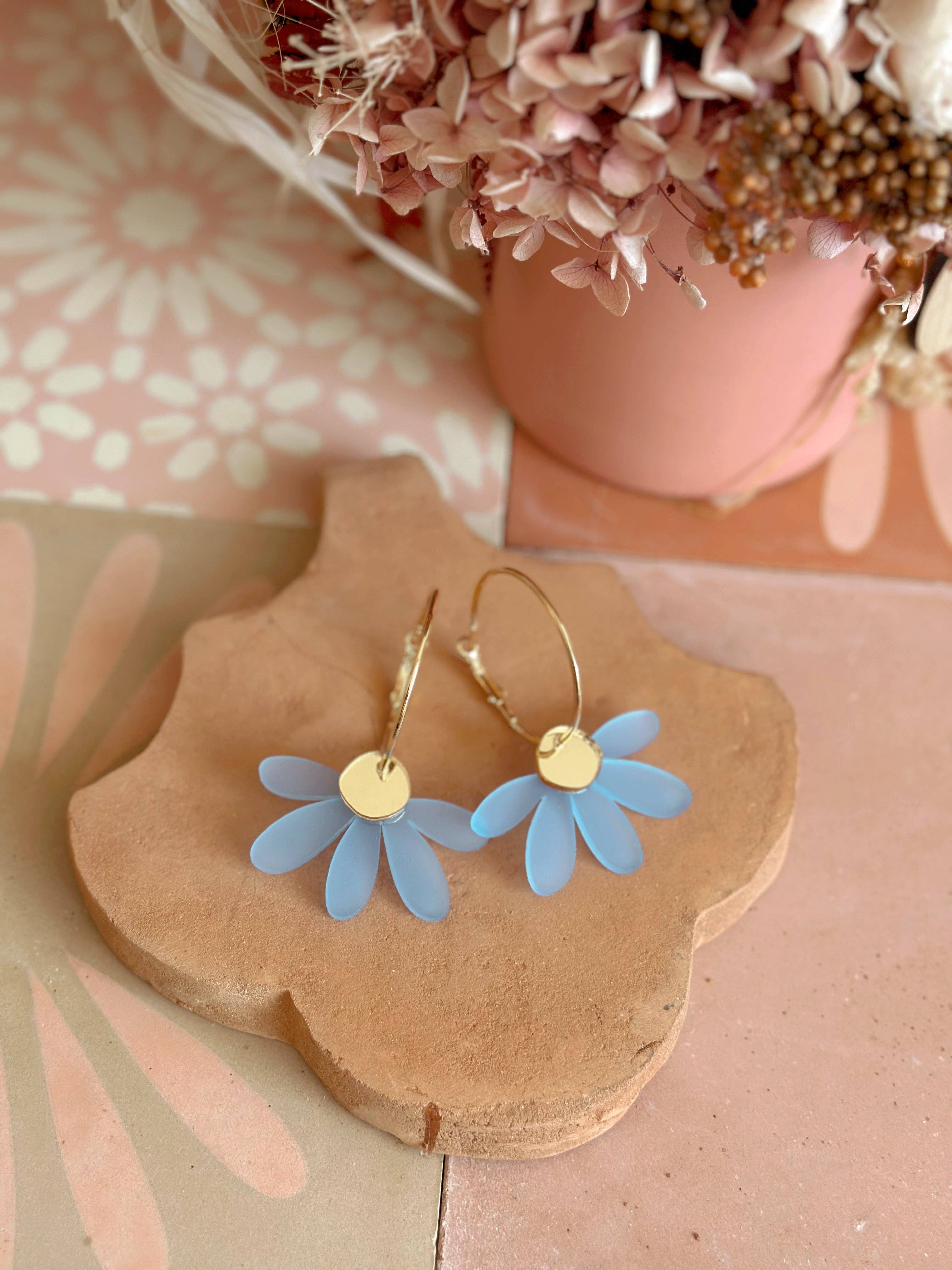 Foxie Collective - Jumbo Daisy Hoop Earrings | Frosted Blue + Gold