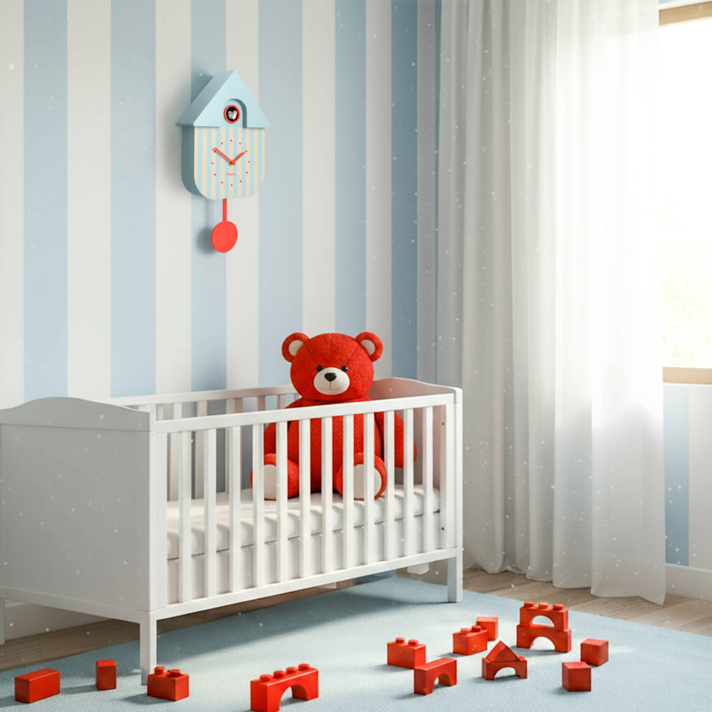 Fisura - Cuckoo house clock with blue and beige stripes