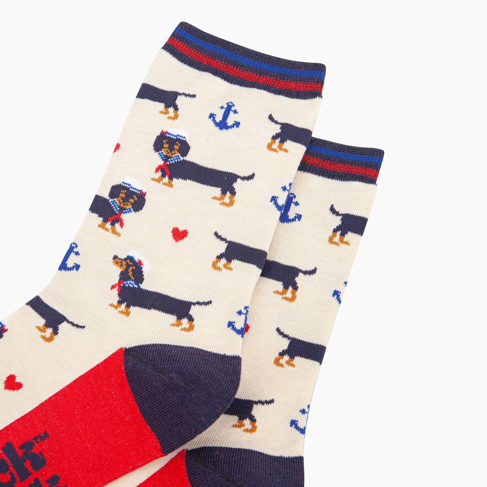 Sock Talk - Sausage Dog Sailor Bamboo Socks in Cream