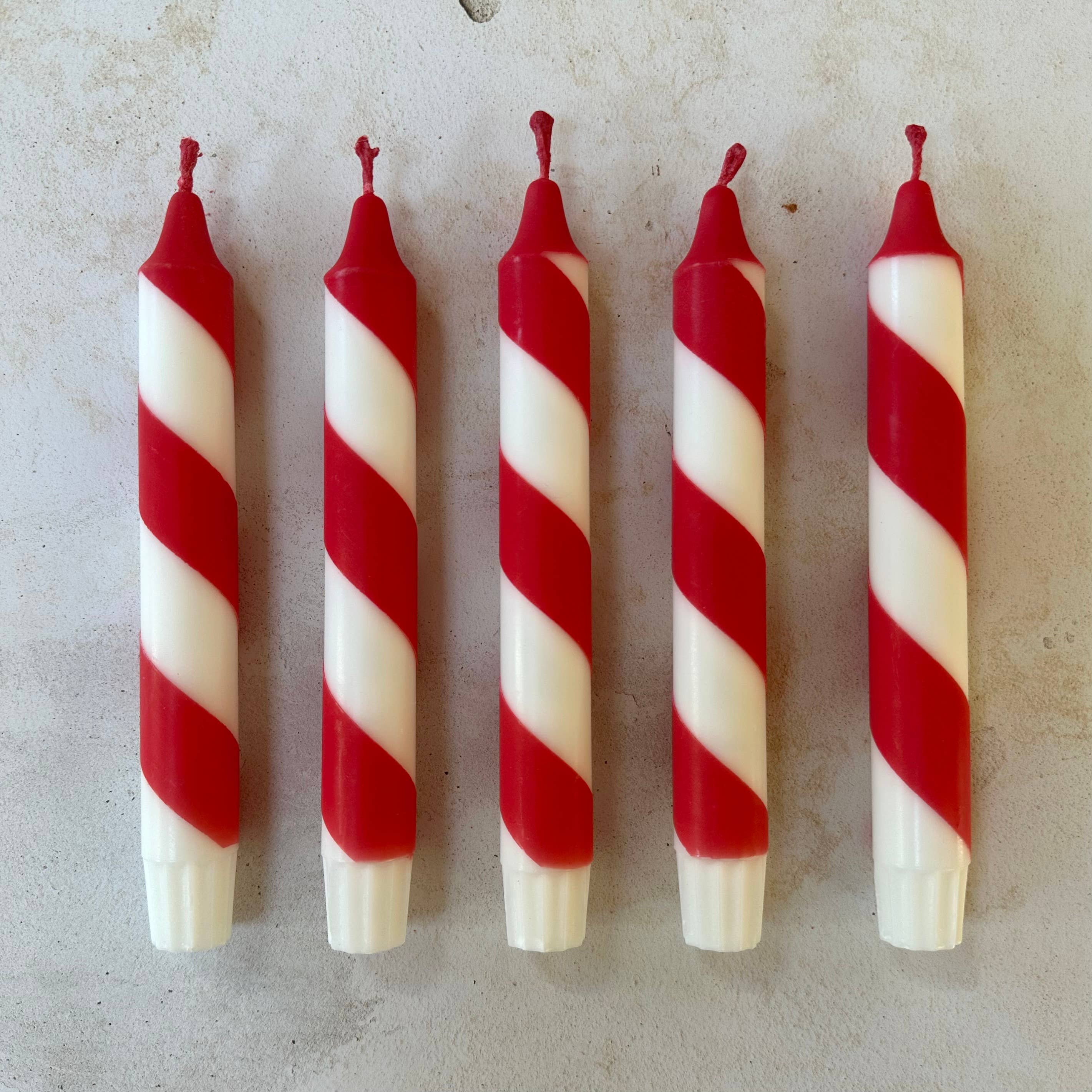 Florrie and Wren - Hand Dipped Red & White Candy Cane Stripe Dinner Candles