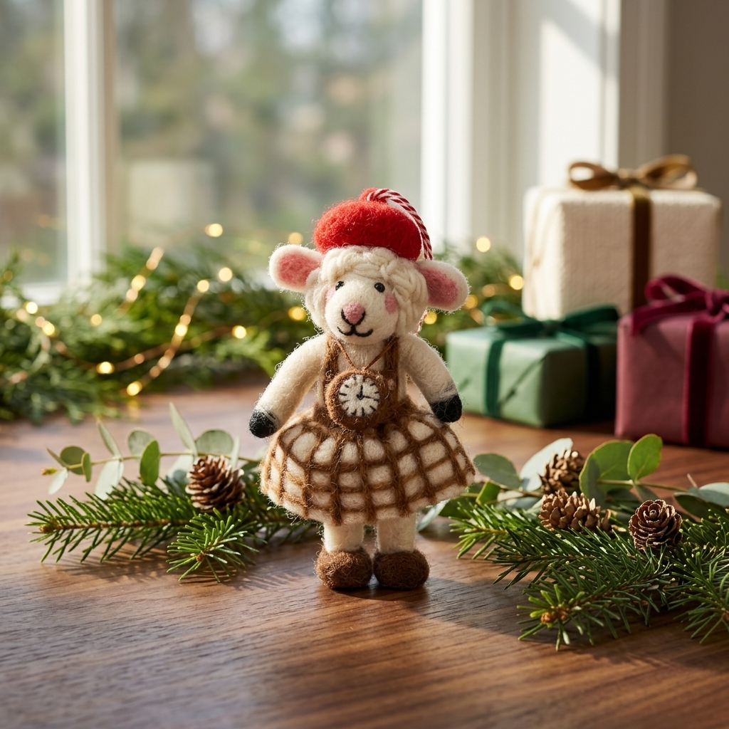 NAMASTE ARTISANS - Parisian Timekeeper Sheep Wool Felt Christmas Ornament