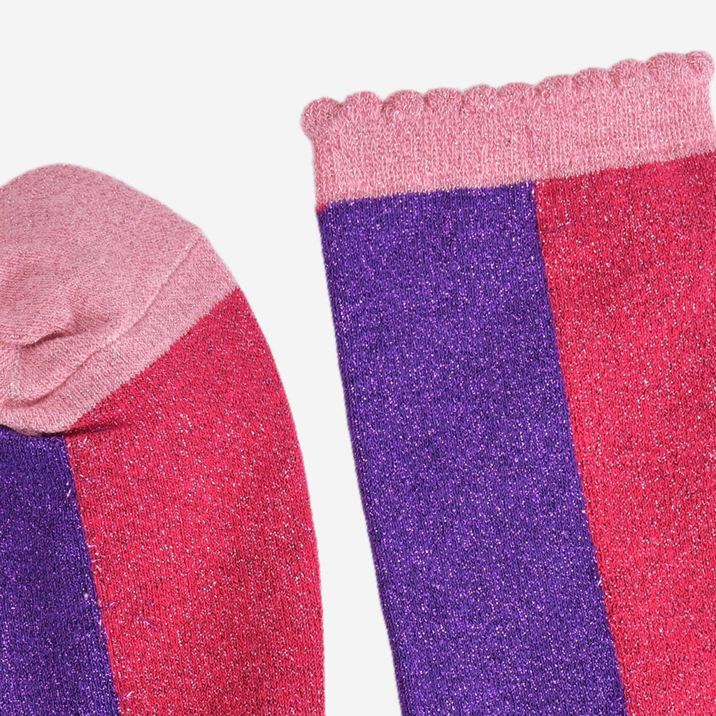 Sock Talk - Colour Block Cotton Glitter Socks in Pink/Purple