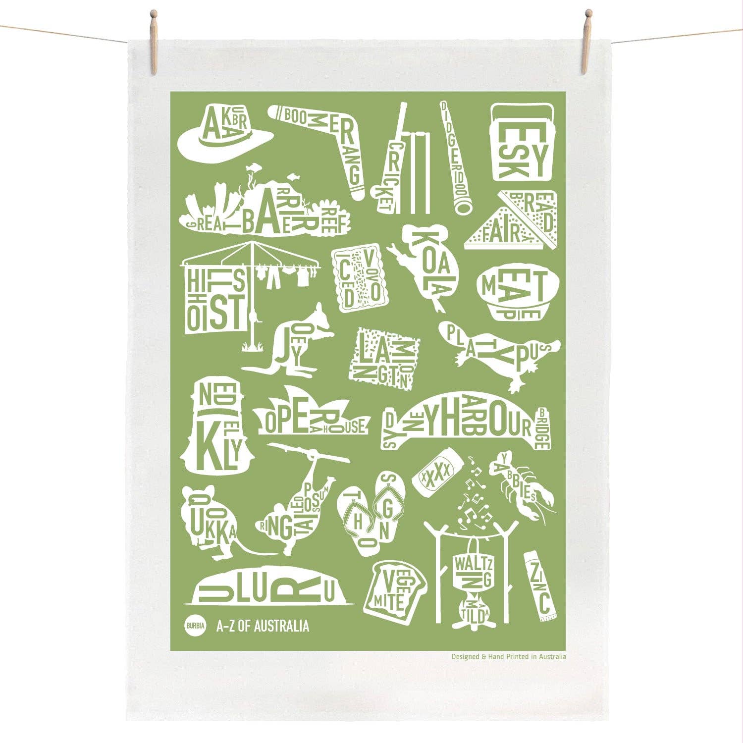 Burbia - A-Z of Australia Tea Towel