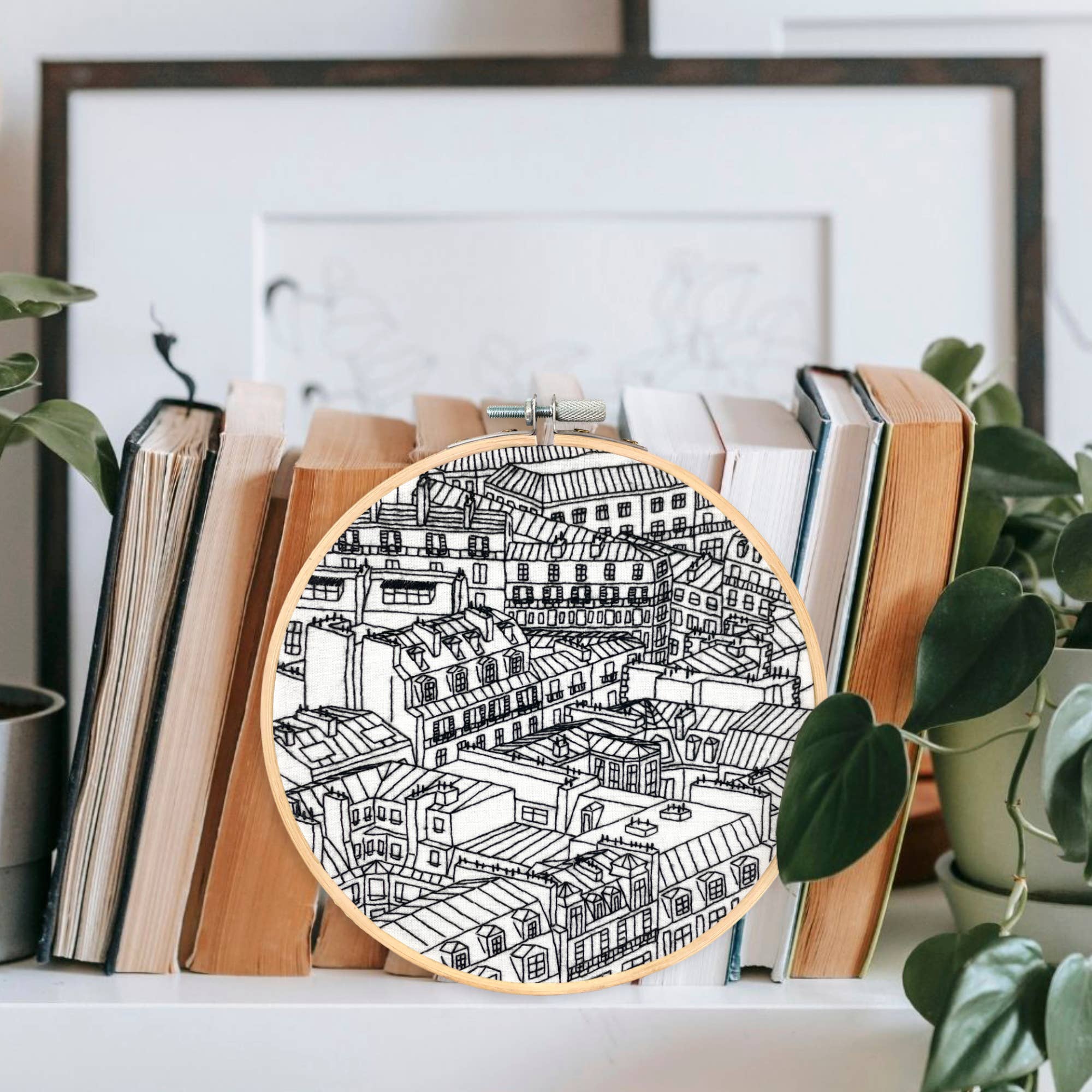 Embroidery and Sage - Rooftops of Paris, France - full embroidery kit