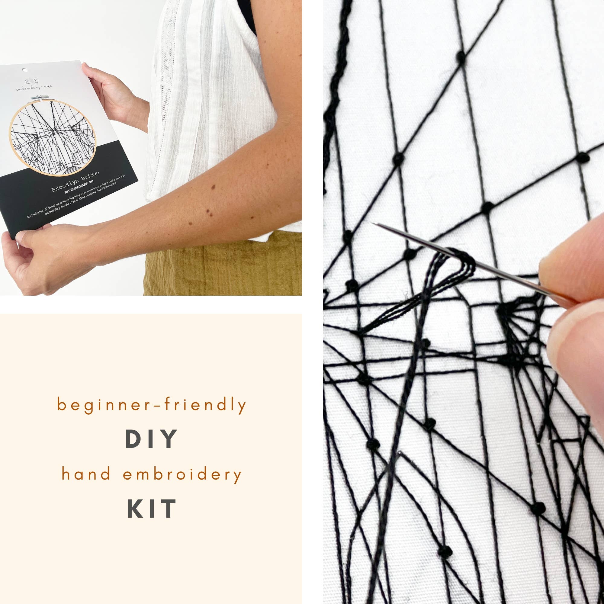 Embroidery and Sage - Brooklyn Bridge, New York City - full embroidery kit