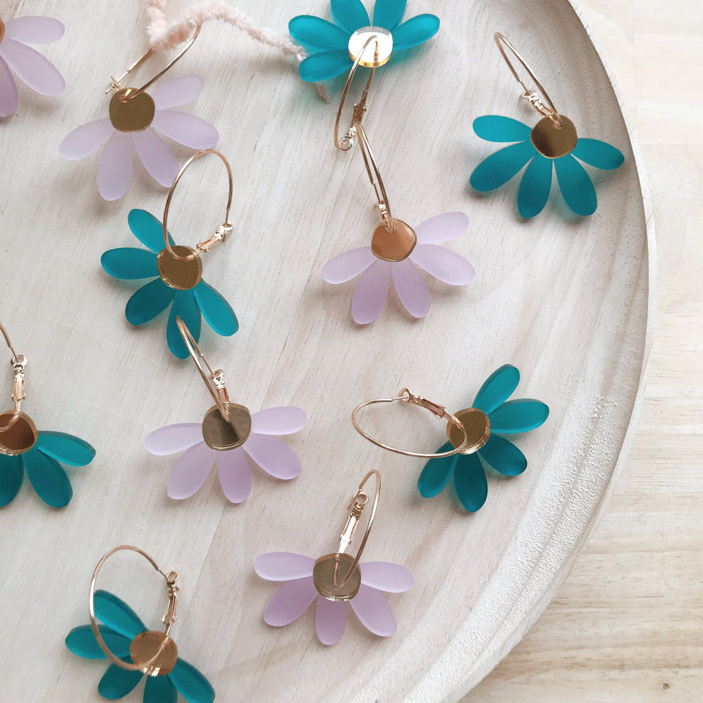 Foxie Collective - Jumbo Daisy Hoop Earrings | Frosted Lilac + Gold