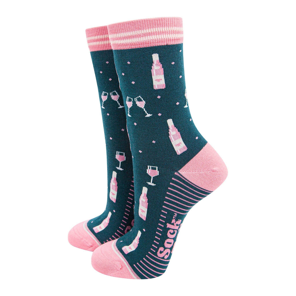 Sock Talk - Women's Bamboo Socks - Forest Green/Light pink, Rose Wine