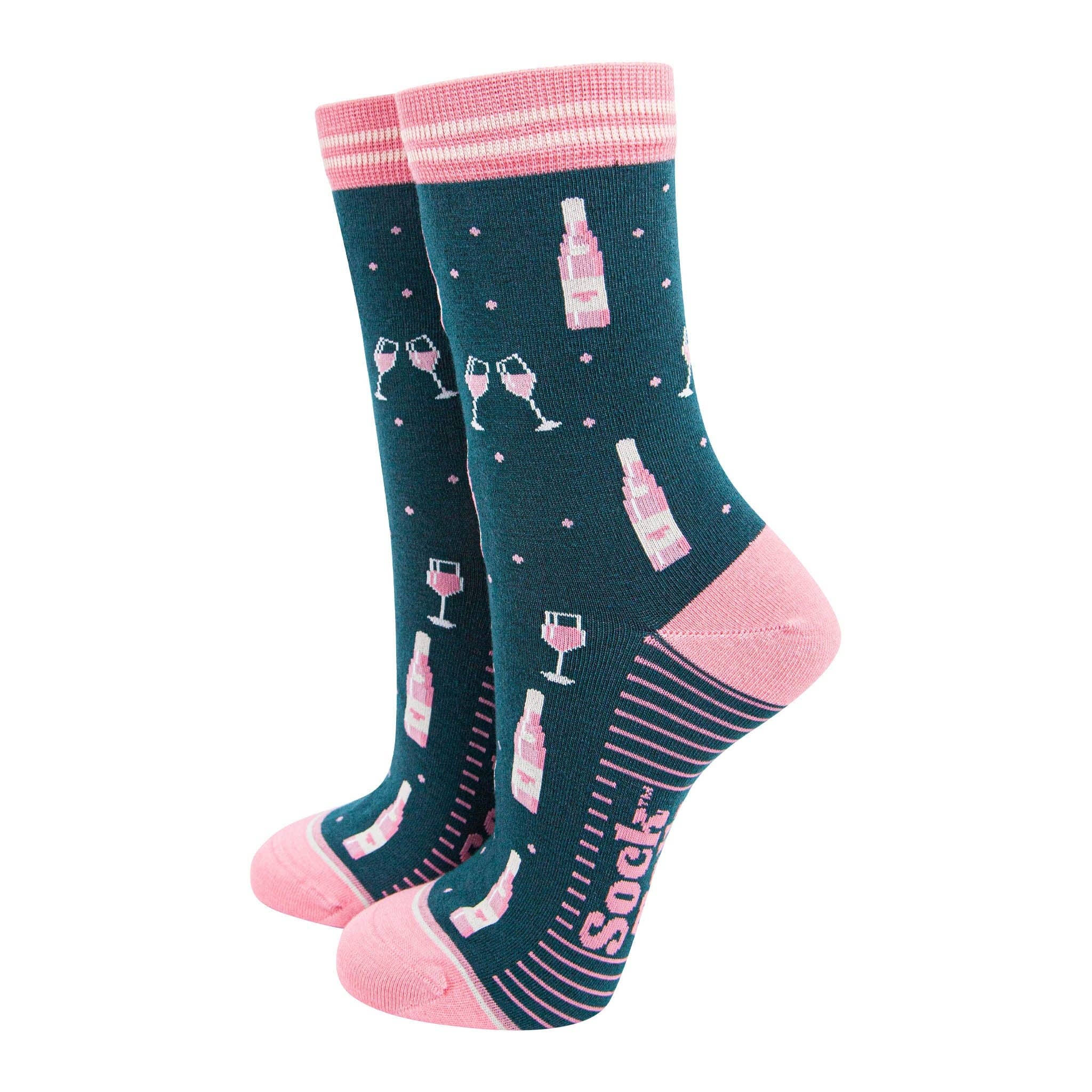 Sock Talk - Women's Bamboo Socks - Forest Green/Light pink, Rose Wine