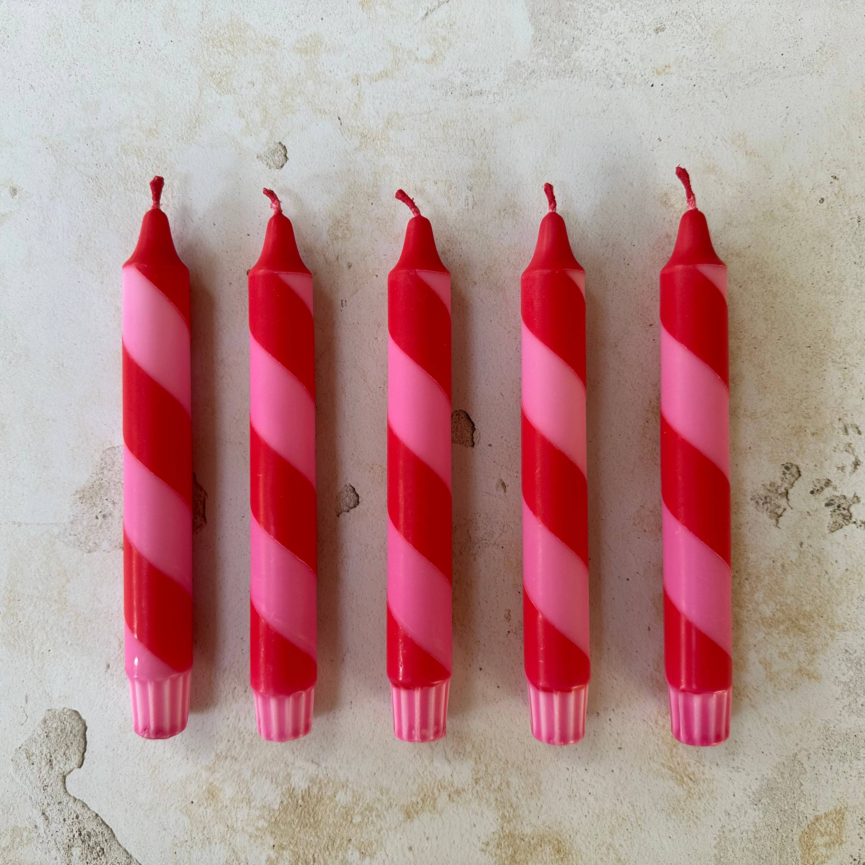 Florrie and Wren - Hand Dipped Colourful Red & Pink Stripe Candy Cane Candles