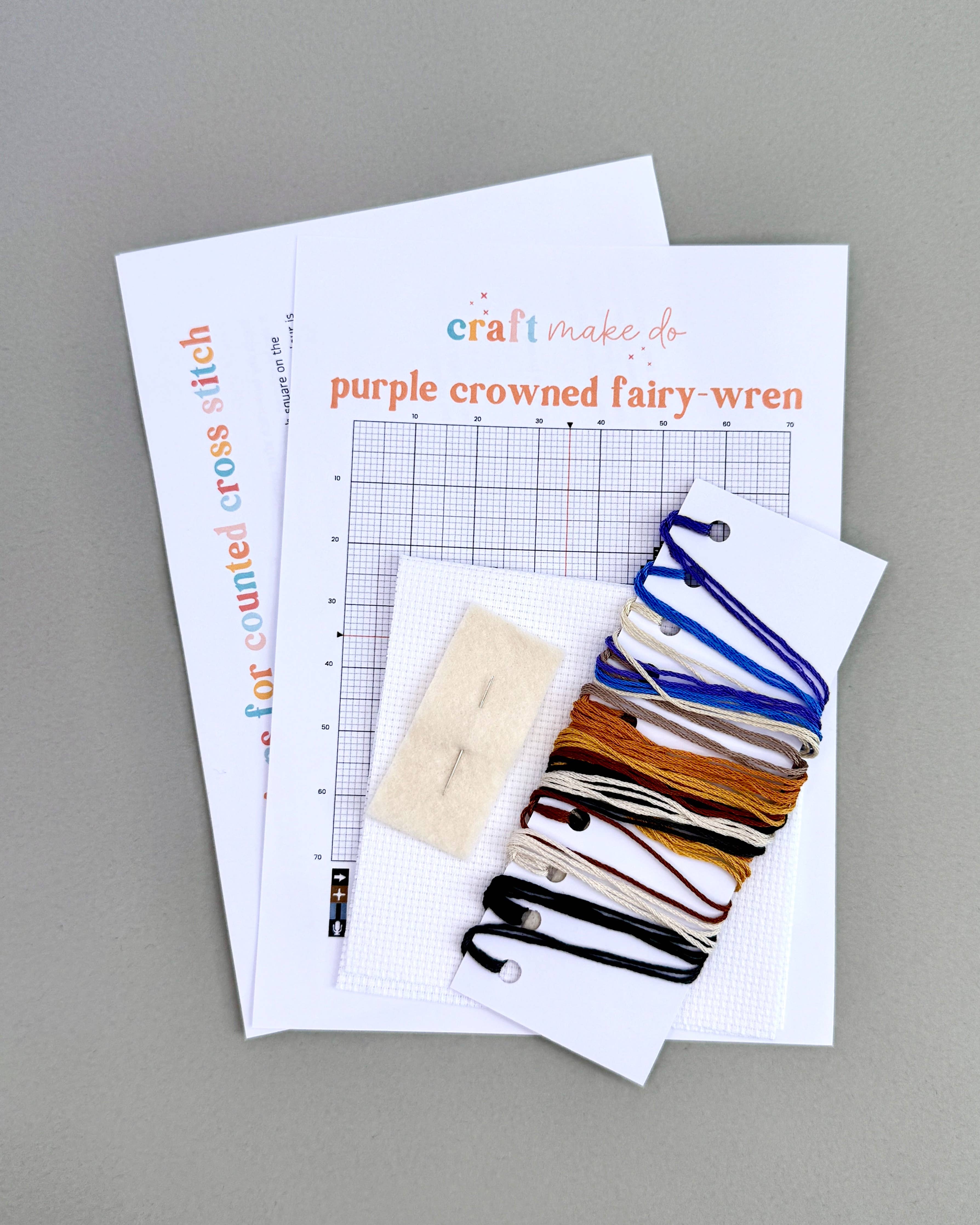 Craft Make Do - Purple Crowned Fairy-wren Counted Cross Stitch Kit