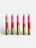 Florrie and Wren - Hand Dipped Pink, Red & Gold Dinner Candles 