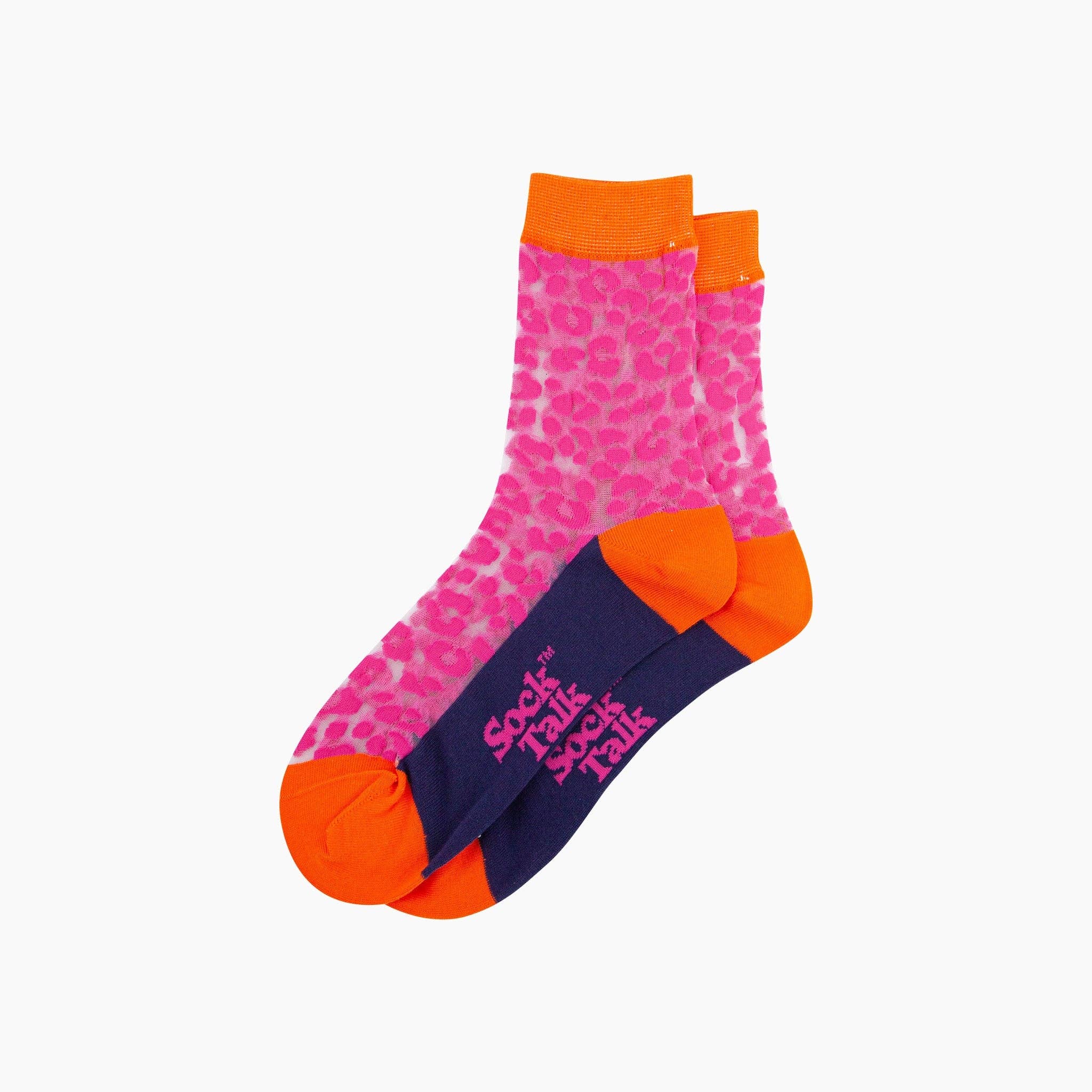 Sock Talk - Leopard Print Combed Cotton Sheer Pop Socks in Pink