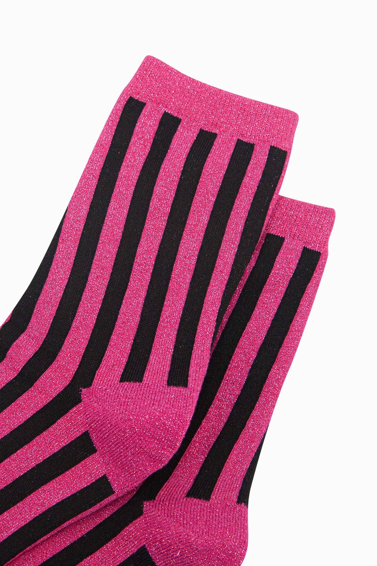 Sock Talk - Women's Glitter Socks - Hot Pink/Black, Stripes