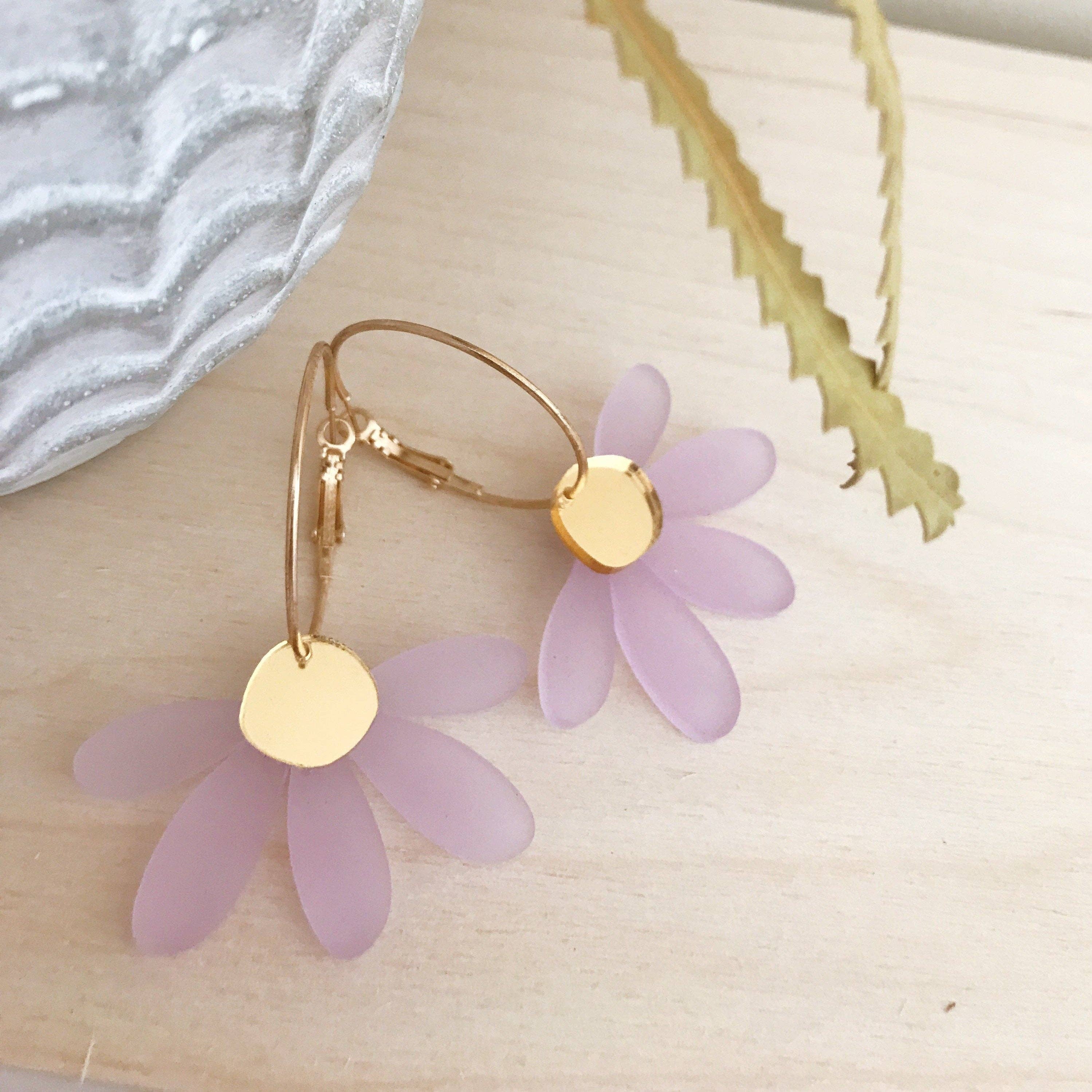 Foxie Collective - Jumbo Daisy Hoop Earrings | Frosted Lilac + Gold