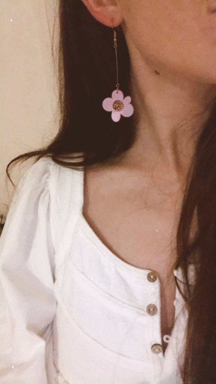 Foxie Collective - Moon Flower Dangle Earrings | Lilac + Gold Glitter | WHOLESALE