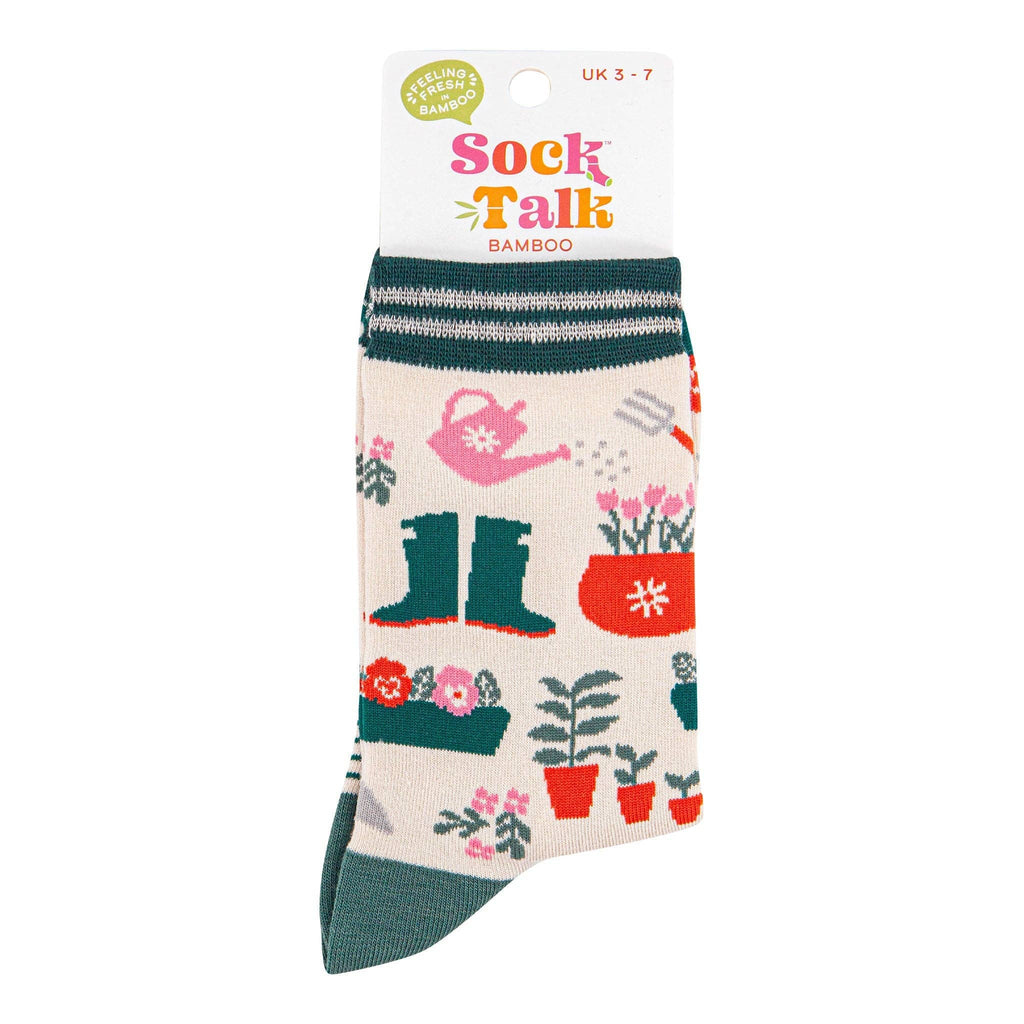 Sock Talk - Women's Bamboo Socks - Cream/Green, Gardening