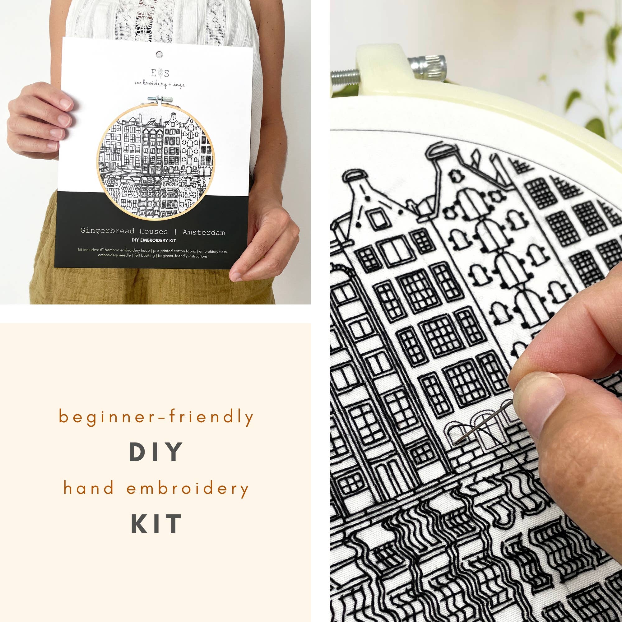 Embroidery and Sage - Gingerbread Houses | Amsterdam - full embroidery kit