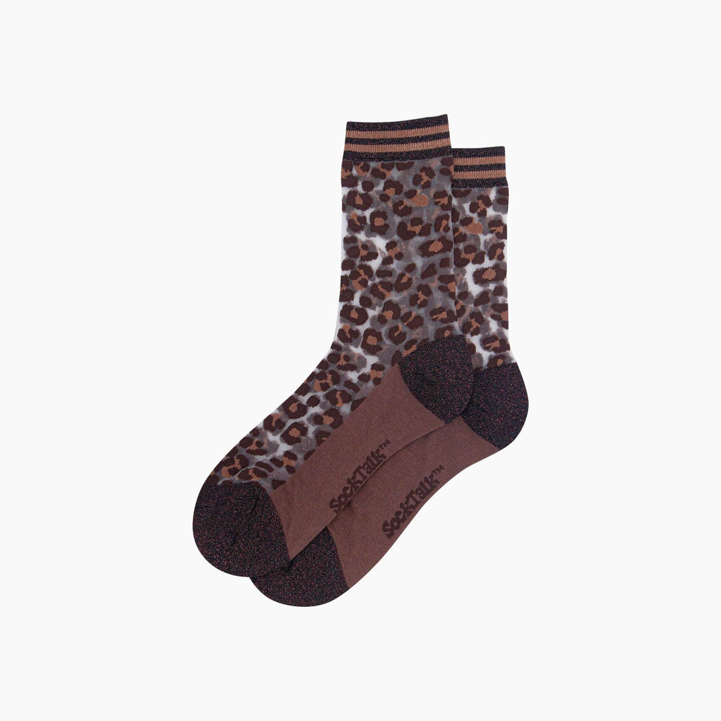 Sock Talk - Leopard Print Sheer Socks in Brown