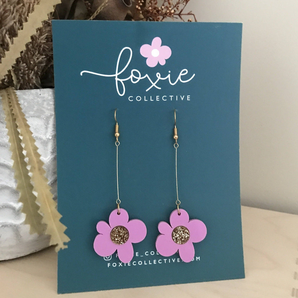 Foxie Collective - Moon Flower Dangle Earrings | Lilac + Gold Glitter | WHOLESALE