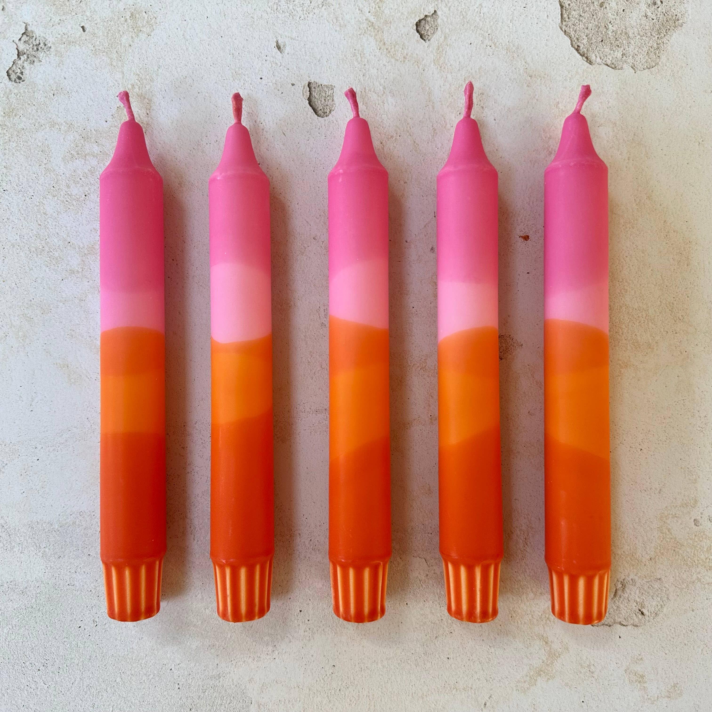Florrie and Wren - Colourful ‘Sunset’ Hand Dipped Orange & Pink Dinner Candles