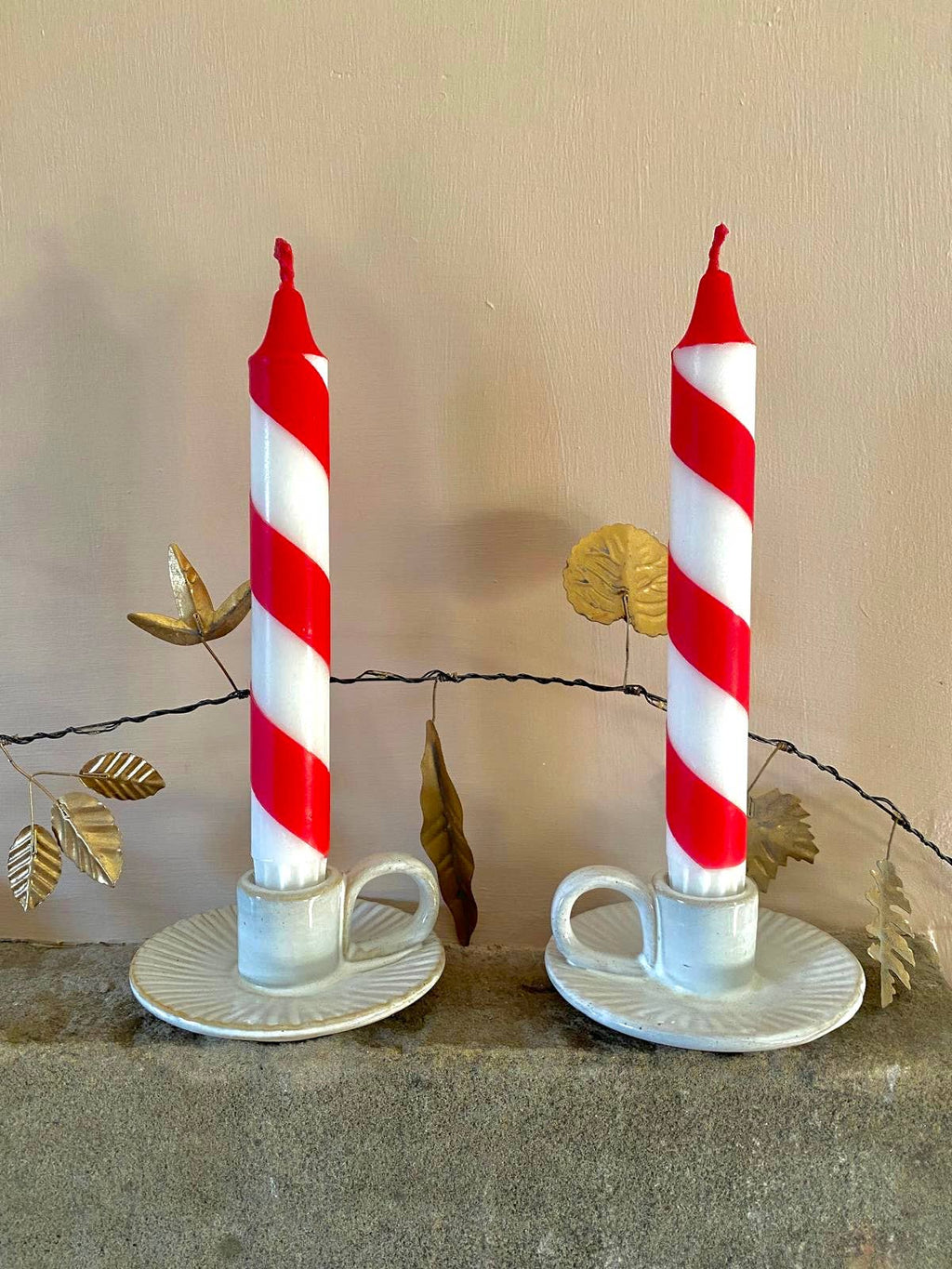 Florrie and Wren - Hand Dipped Red & White Candy Cane Stripe Dinner Candles