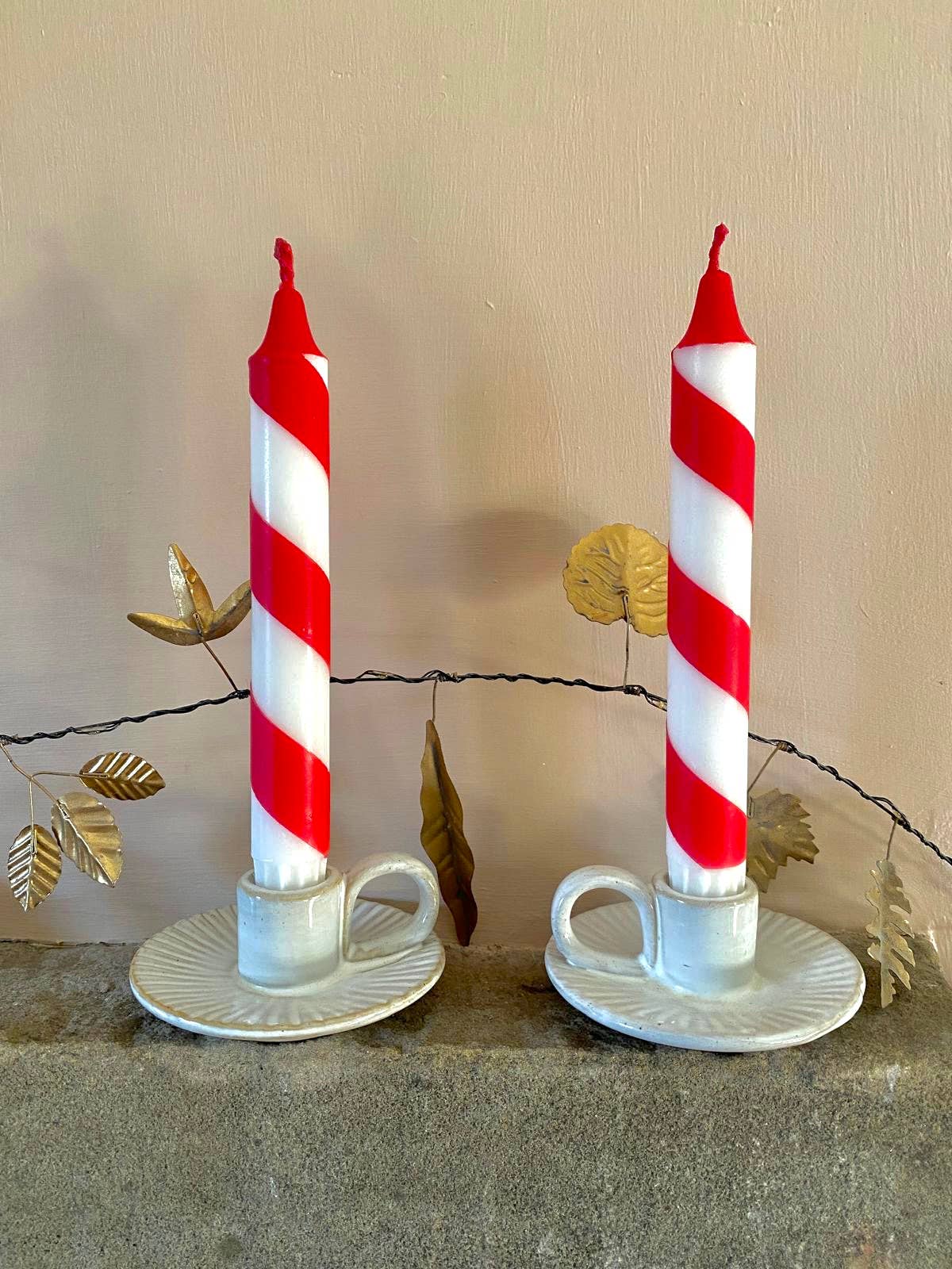 Florrie and Wren - Hand Dipped Red & White Candy Cane Stripe Dinner Candles