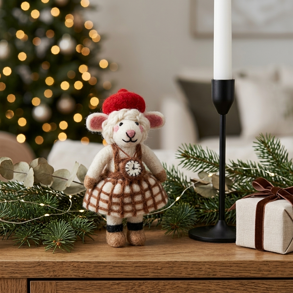 NAMASTE ARTISANS - Parisian Timekeeper Sheep Wool Felt Christmas Ornament