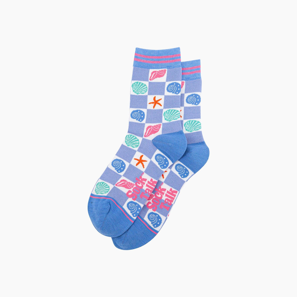 Sock Talk - Seashell Checkerboard Bamboo Socks in Blue