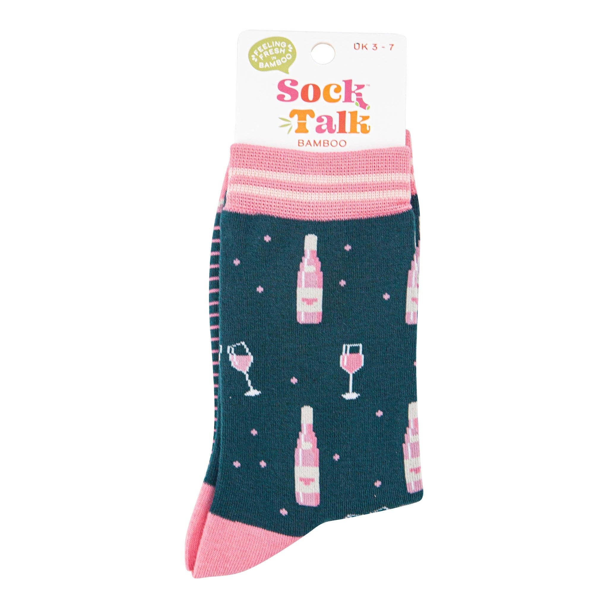 Sock Talk - Women's Bamboo Socks - Forest Green/Light pink, Rose Wine