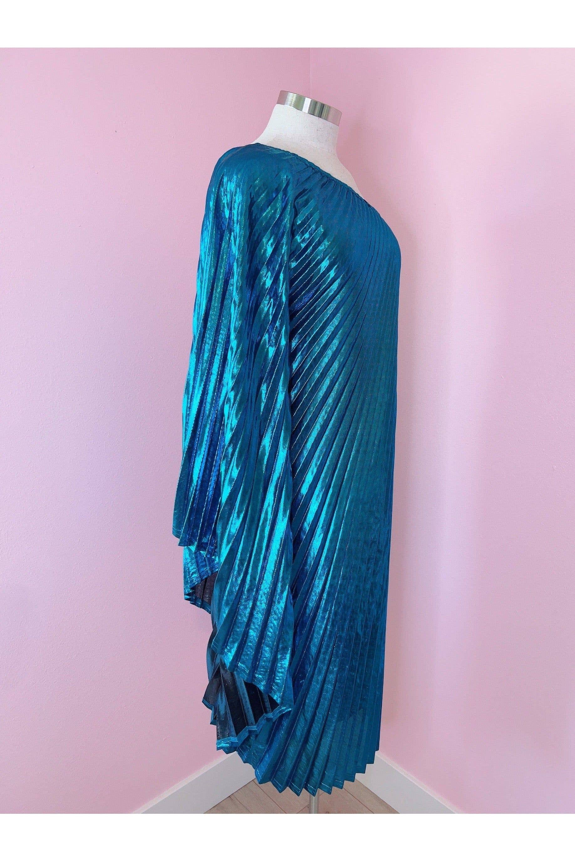 Audrey K Fashions - Blue Metallic Vibrant One Shoulder Designer Summer Dress