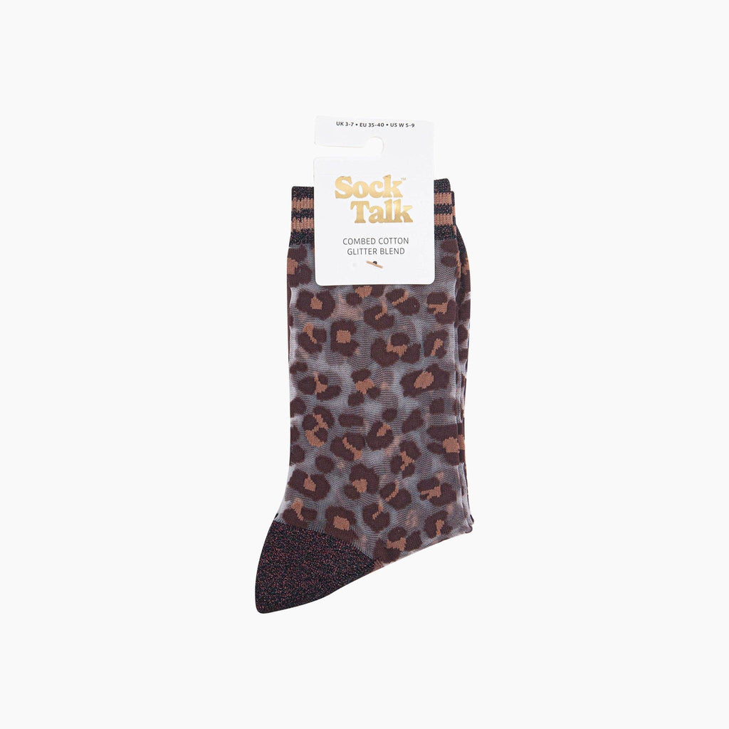 Sock Talk - Leopard Print Sheer Socks in Brown