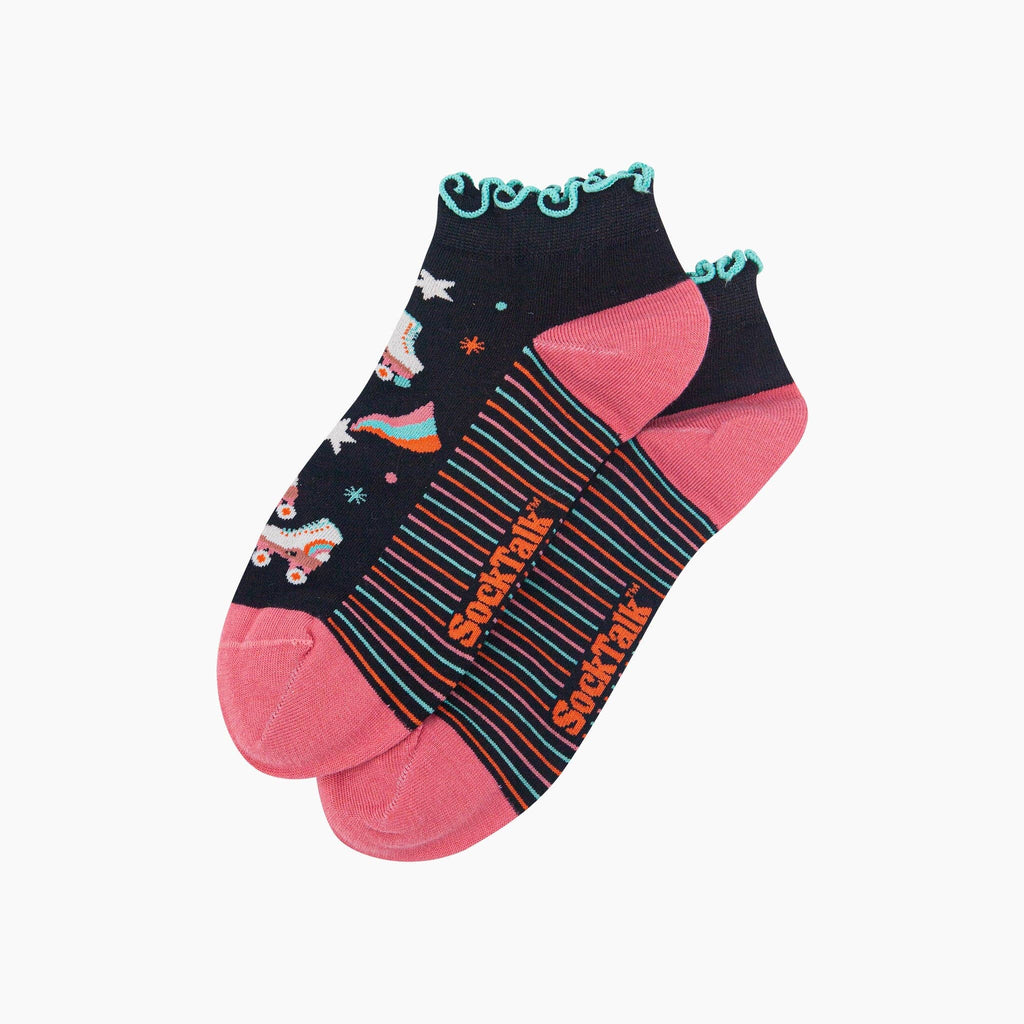 Sock Talk - Retro Rollerskates Women's Bamboo Trainer Socks in Black