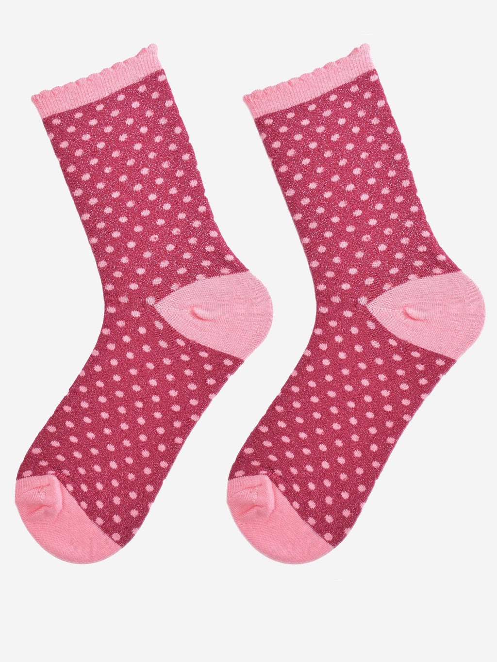 Sock Talk - Women's Glitter Socks - Berry/Pink, Small Polka Dot