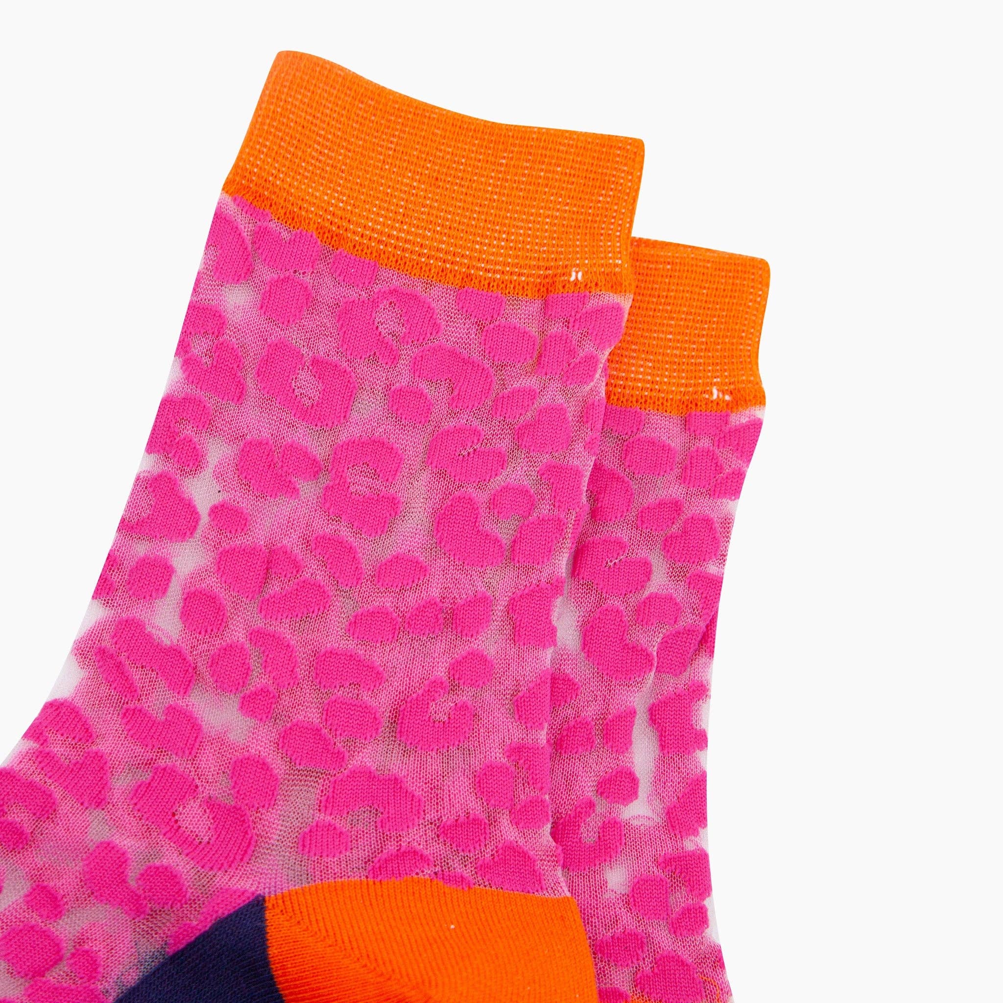 Sock Talk - Leopard Print Combed Cotton Sheer Pop Socks in Pink