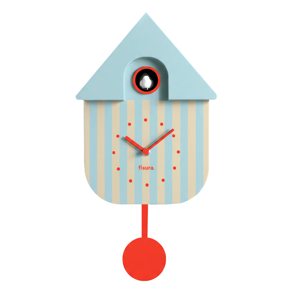 Fisura - Cuckoo house clock with blue and beige stripes