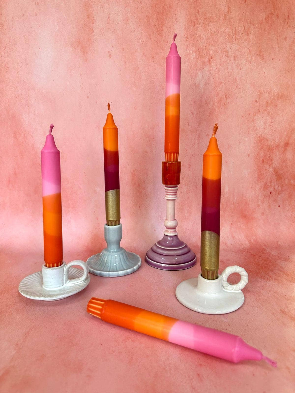 Florrie and Wren - Colourful ‘Sunset’ Hand Dipped Orange & Pink Dinner Candles