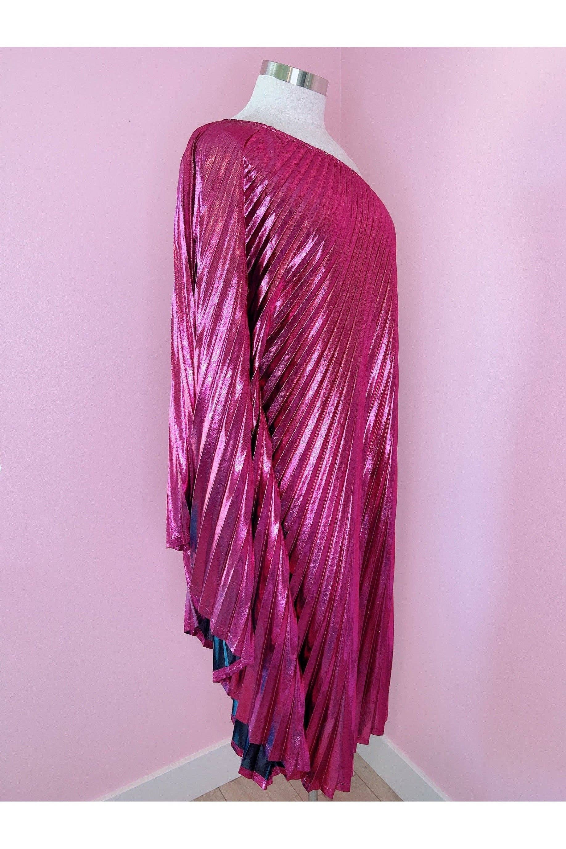 Audrey K Fashions - Pink Metallic Vibrant One Shoulder Designer Summer Dress