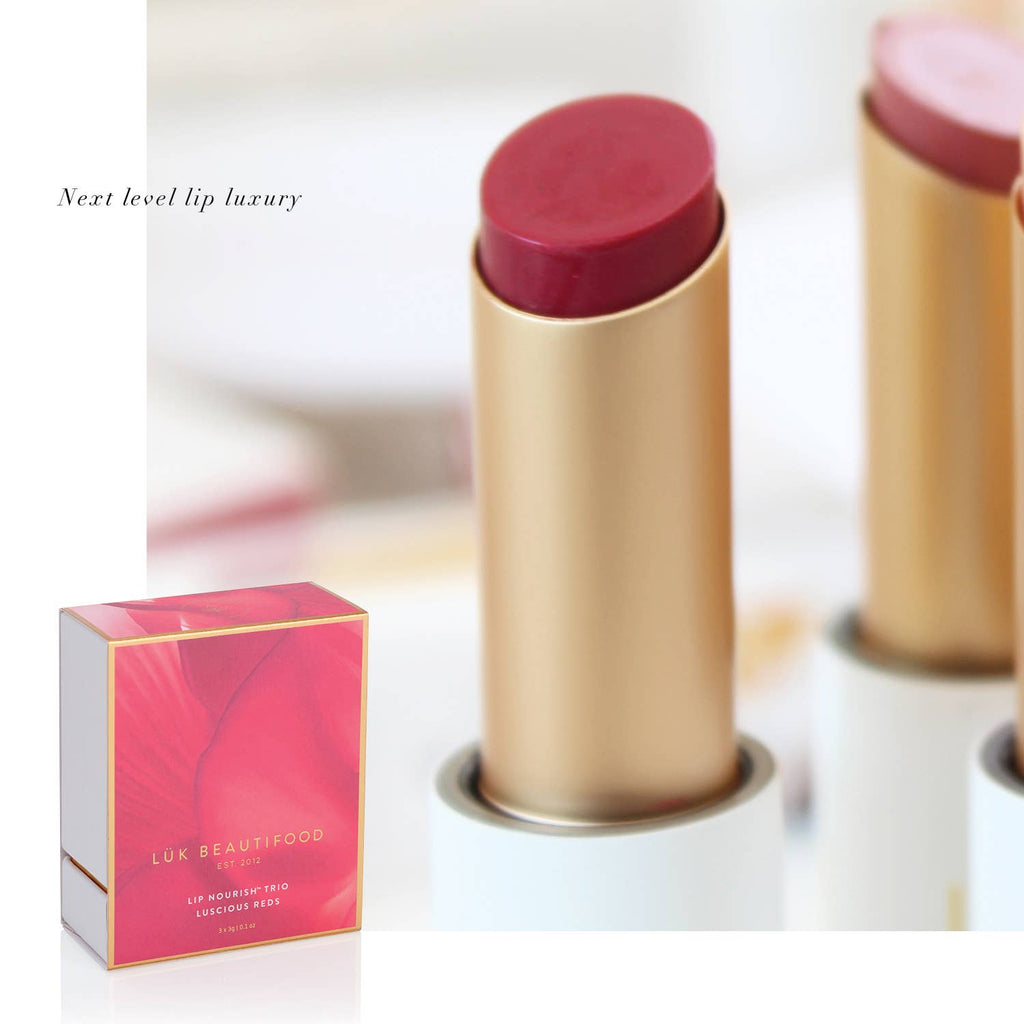 LÜK BEAUTIFOOD [🇦🇺 AUS + USA🇺🇸] - Lip Nourish Trio - Luscious Reds [PINK Packaging]