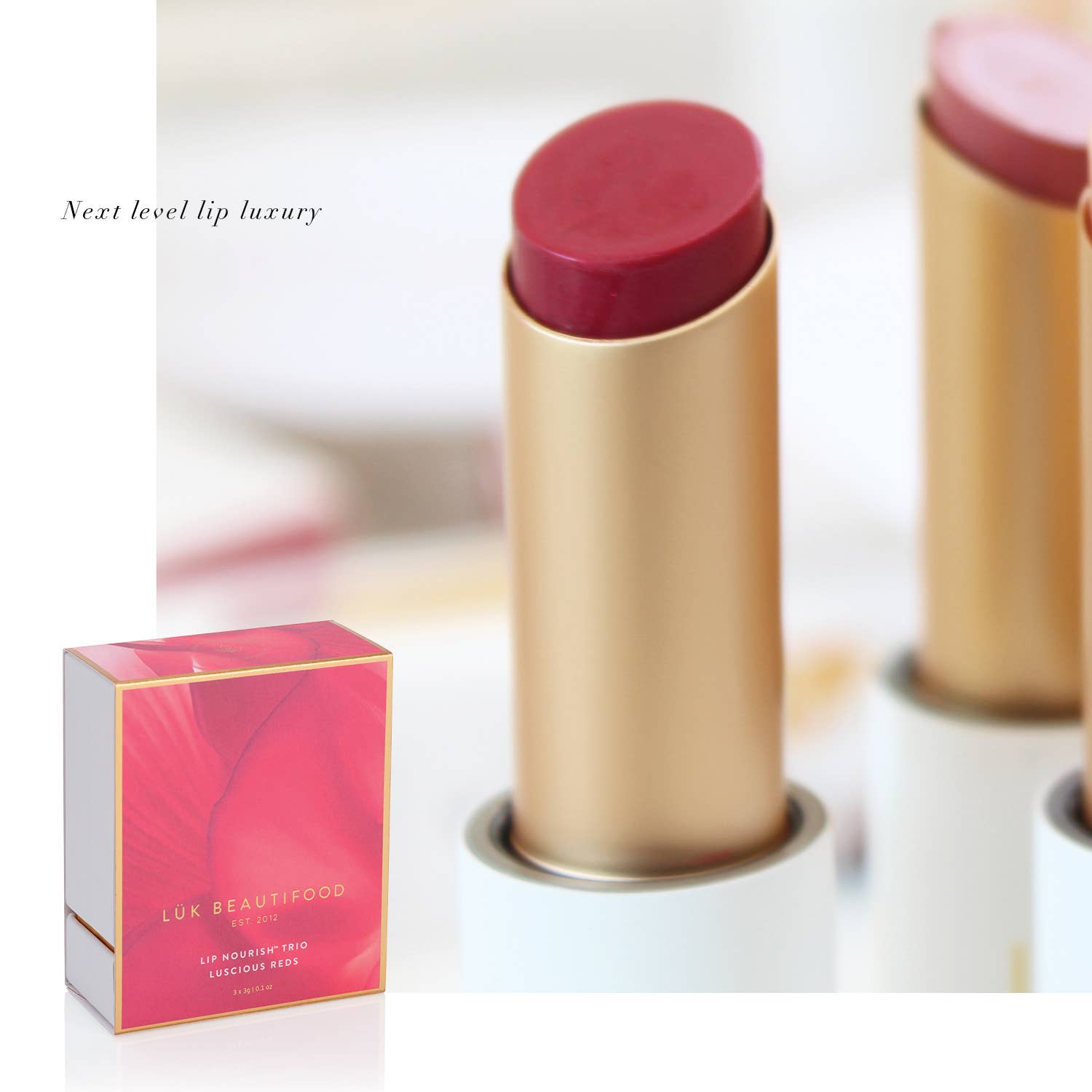 LÜK BEAUTIFOOD [🇦🇺 AUS + USA🇺🇸] - Lip Nourish Trio - Luscious Reds [PINK Packaging]