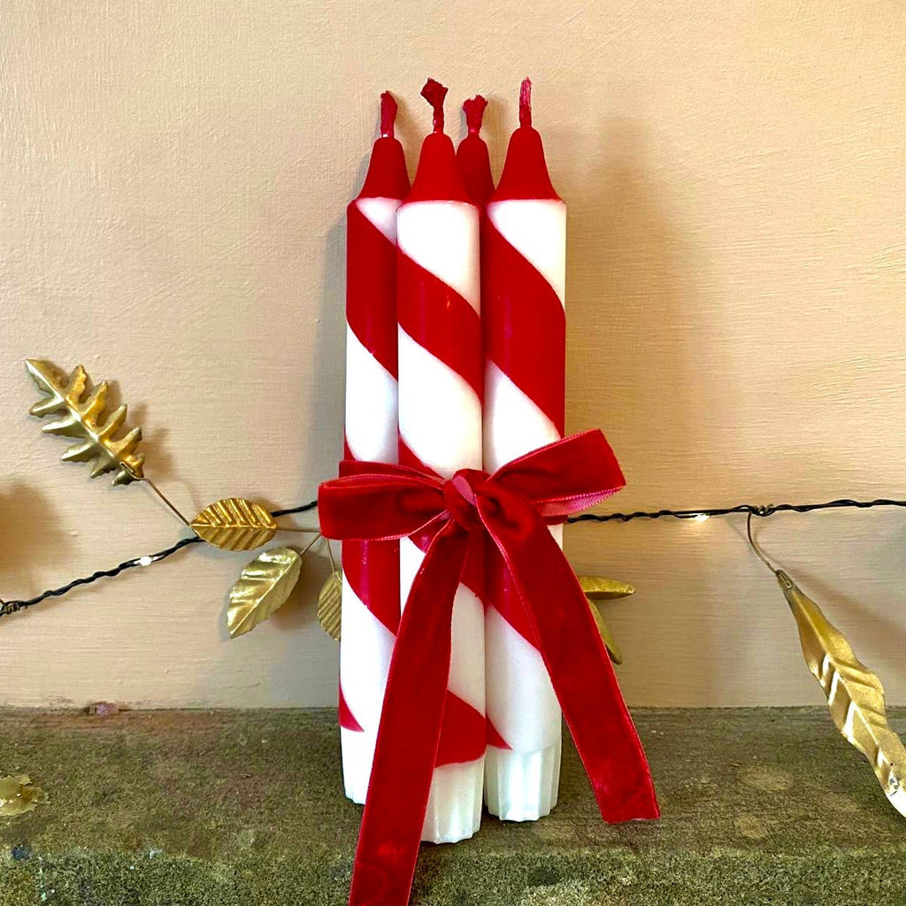 Florrie and Wren - Hand Dipped Red & White Candy Cane Stripe Dinner Candles