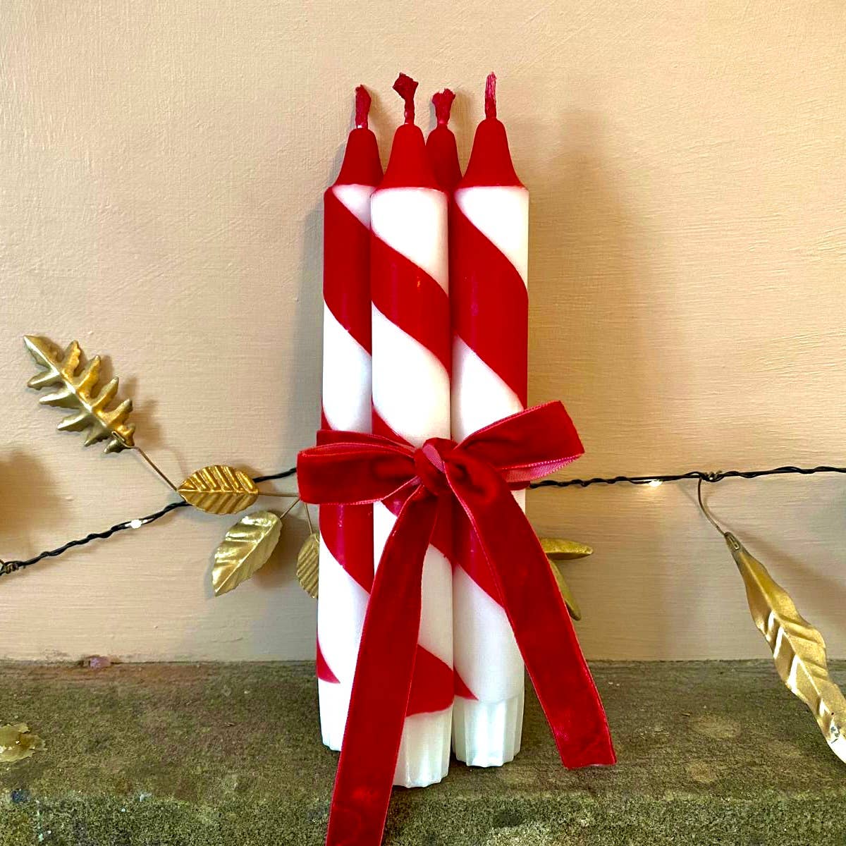 Florrie and Wren - Hand Dipped Red & White Candy Cane Stripe Dinner Candles